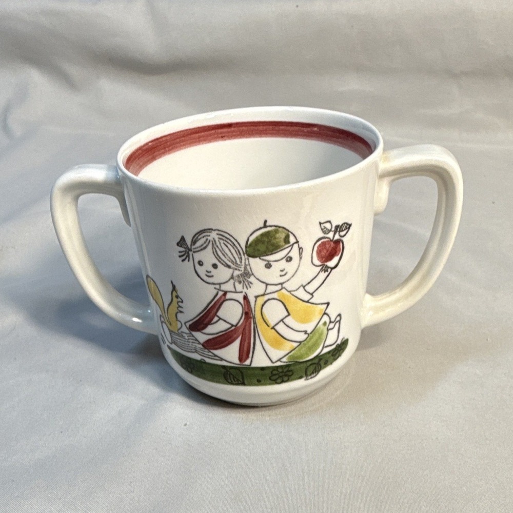 Vintage Rorstrand Appel Pappel Double Handled Child's Mug Sweden MCM